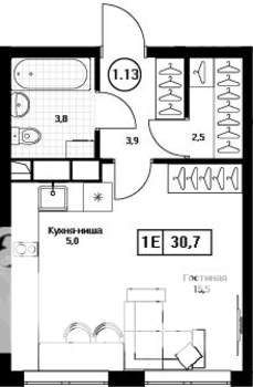 1-к квартира, вторичка, 31м2, 10/17 этаж