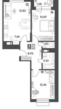 2-к квартира, строящийся дом, 64м2, 2/15 этаж