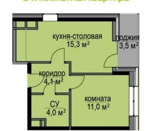 1-к квартира, вторичка, 34м2, 12/16 этаж