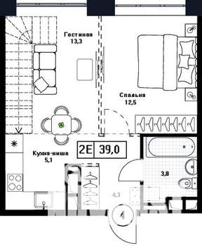 1-к квартира, вторичка, 39м2, 17/17 этаж