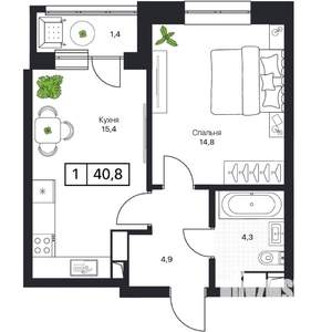 1-к квартира, вторичка, 41м2, 9/13 этаж