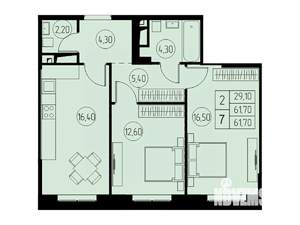2-к квартира, строящийся дом, 62м2, 23/23 этаж