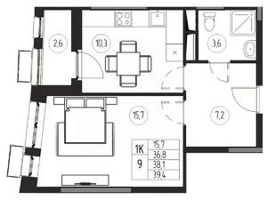 1-к квартира, вторичка, 38м2, 15/21 этаж