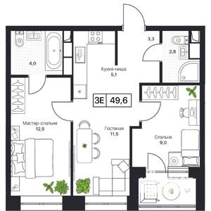 2-к квартира, вторичка, 50м2, 4/17 этаж