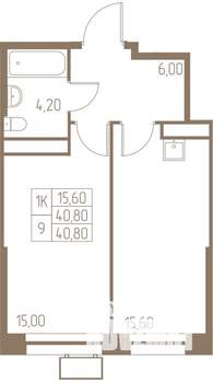1-к квартира, строящийся дом, 41м2, 9/25 этаж