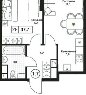 1-к квартира, вторичка, 38м2, 7/17 этаж