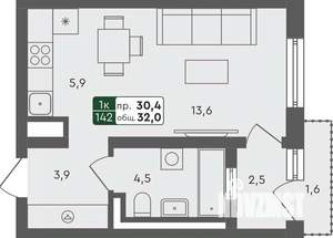Студия квартира, строящийся дом, 32м2, 2/4 этаж