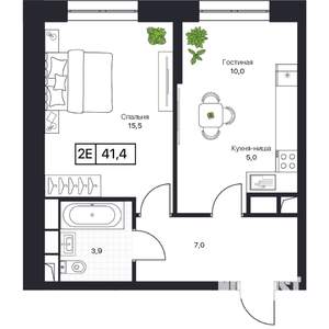 1-к квартира, вторичка, 41м2, 2/17 этаж