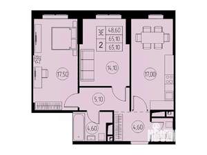 3-к квартира, строящийся дом, 65м2, 13/23 этаж
