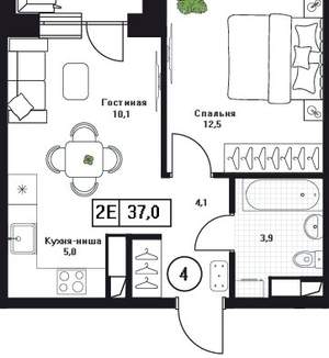 2-к квартира, вторичка, 37м2, 11/17 этаж