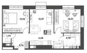 2-к квартира, строящийся дом, 62м2, 11/15 этаж