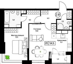 1-к квартира, вторичка, 55м2, 3/17 этаж