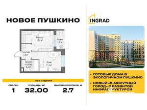 1-к квартира, вторичка, 32м2, 11/13 этаж