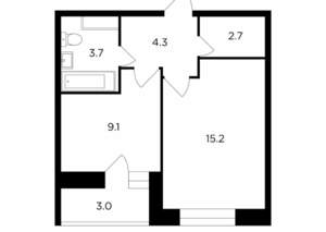 1-к квартира, строящийся дом, 37м2, 4/15 этаж