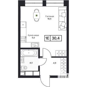 Студия квартира, вторичка, 30м2, 10/13 этаж