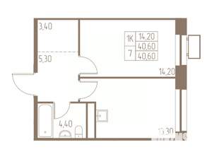 1-к квартира, строящийся дом, 41м2, 10/25 этаж