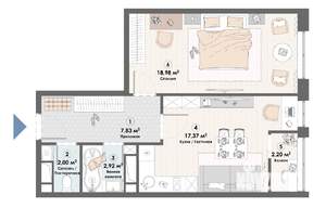 1-к квартира, строящийся дом, 51м2, 3/23 этаж