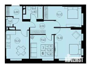 3-к квартира, строящийся дом, 75м2, 16/23 этаж