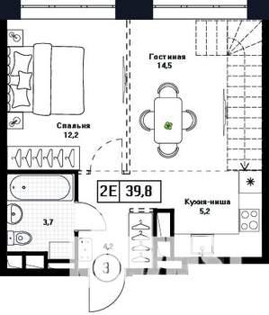 2-к квартира, вторичка, 40м2, 17/17 этаж