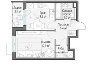 1-к квартира, вторичка, 36м2, 9/15 этаж