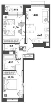 2-к квартира, строящийся дом, 62м2, 5/15 этаж