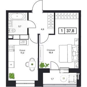 1-к квартира, вторичка, 38м2, 4/17 этаж