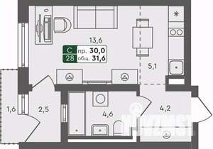 Студия квартира, строящийся дом, 32м2, 1/4 этаж