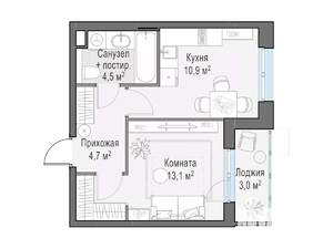 1-к квартира, строящийся дом, 35м2, 11/15 этаж
