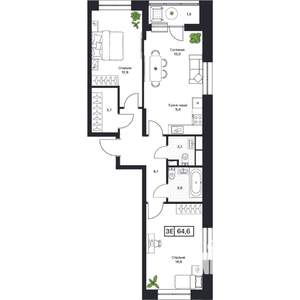 2-к квартира, вторичка, 65м2, 6/17 этаж