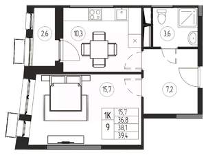 1-к квартира, вторичка, 38м2, 3/21 этаж