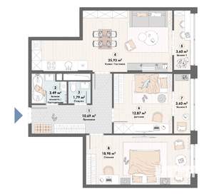 3-к квартира, строящийся дом, 81м2, 7/23 этаж