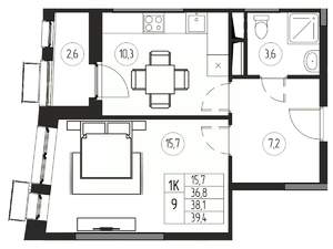 1-к квартира, вторичка, 38м2, 16/21 этаж
