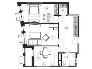 2-к квартира, вторичка, 63м2, 10/21 этаж