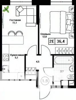 1-к квартира, вторичка, 36м2, 12/17 этаж