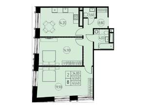 2-к квартира, строящийся дом, 63м2, 26/28 этаж