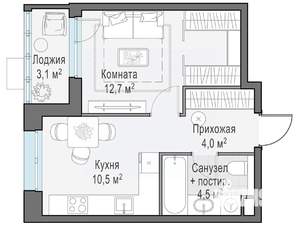 1-к квартира, строящийся дом, 31м2, 6/13 этаж