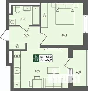 1-к квартира, строящийся дом, 45м2, 4/4 этаж