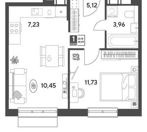 1-к квартира, строящийся дом, 38м2, 5/15 этаж