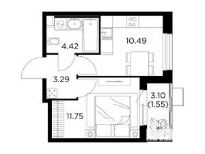 1-к квартира, строящийся дом, 32м2, 7/13 этаж