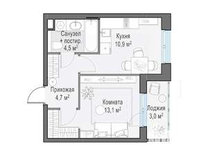 1-к квартира, строящийся дом, 35м2, 14/15 этаж