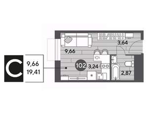 Студия квартира, строящийся дом, 19м2, 9/15 этаж