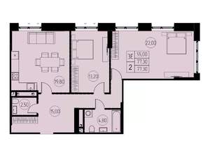 3-к квартира, строящийся дом, 77м2, 5/28 этаж