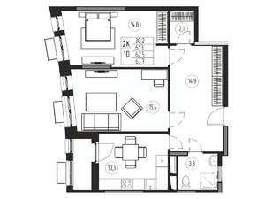 2-к квартира, вторичка, 63м2, 17/21 этаж