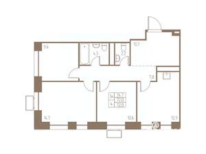 3-к квартира, строящийся дом, 72м2, 23/25 этаж