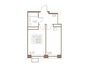 1-к квартира, строящийся дом, 38м2, 20/25 этаж