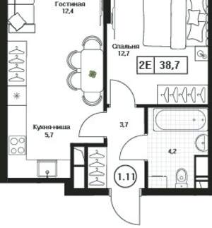 1-к квартира, вторичка, 39м2, 7/17 этаж