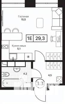 Студия квартира, вторичка, 29м2, 6/17 этаж
