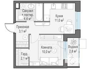 1-к квартира, строящийся дом, 31м2, 9/13 этаж