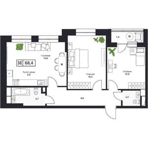 2-к квартира, вторичка, 68м2, 2/17 этаж