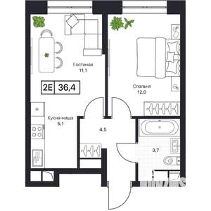1-к квартира, вторичка, 36м2, 11/17 этаж